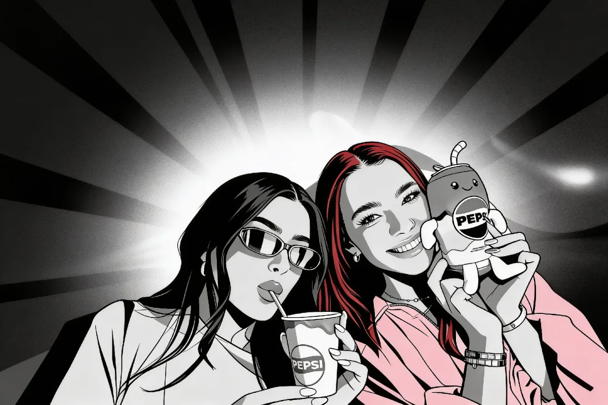 Same two guests restyled as a monochrome comic by the AI photo booth in Ireland