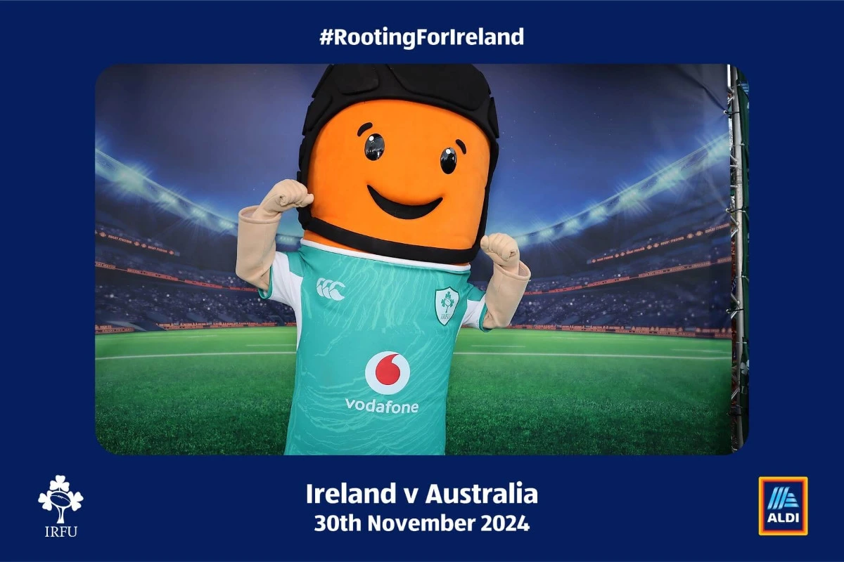 Sports event branded photo with custom overlay for IRFU