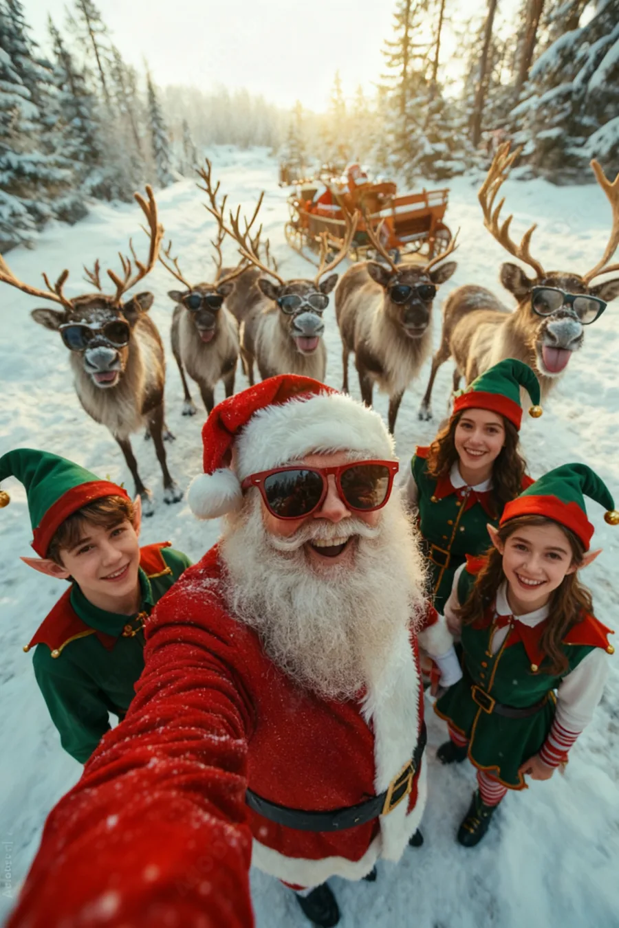 AI photo booth portrait of a guest transformed into a festive Christmas scene at an office party