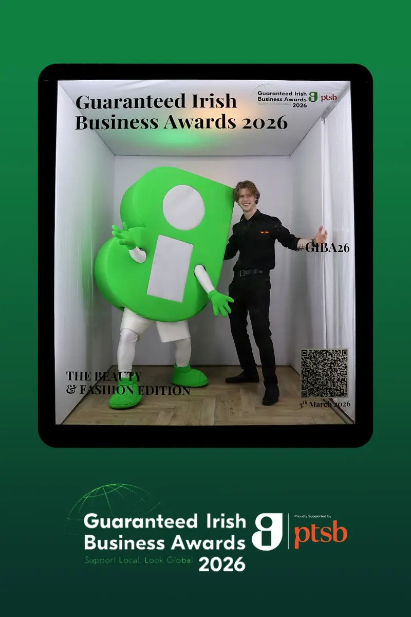 Branded photo booth at the Guaranteed Irish Business Awards corporate event in Ireland