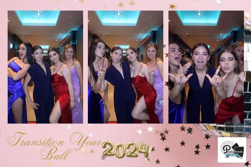 Transition Year Ball 2024 photo booth with group of students in formal wear