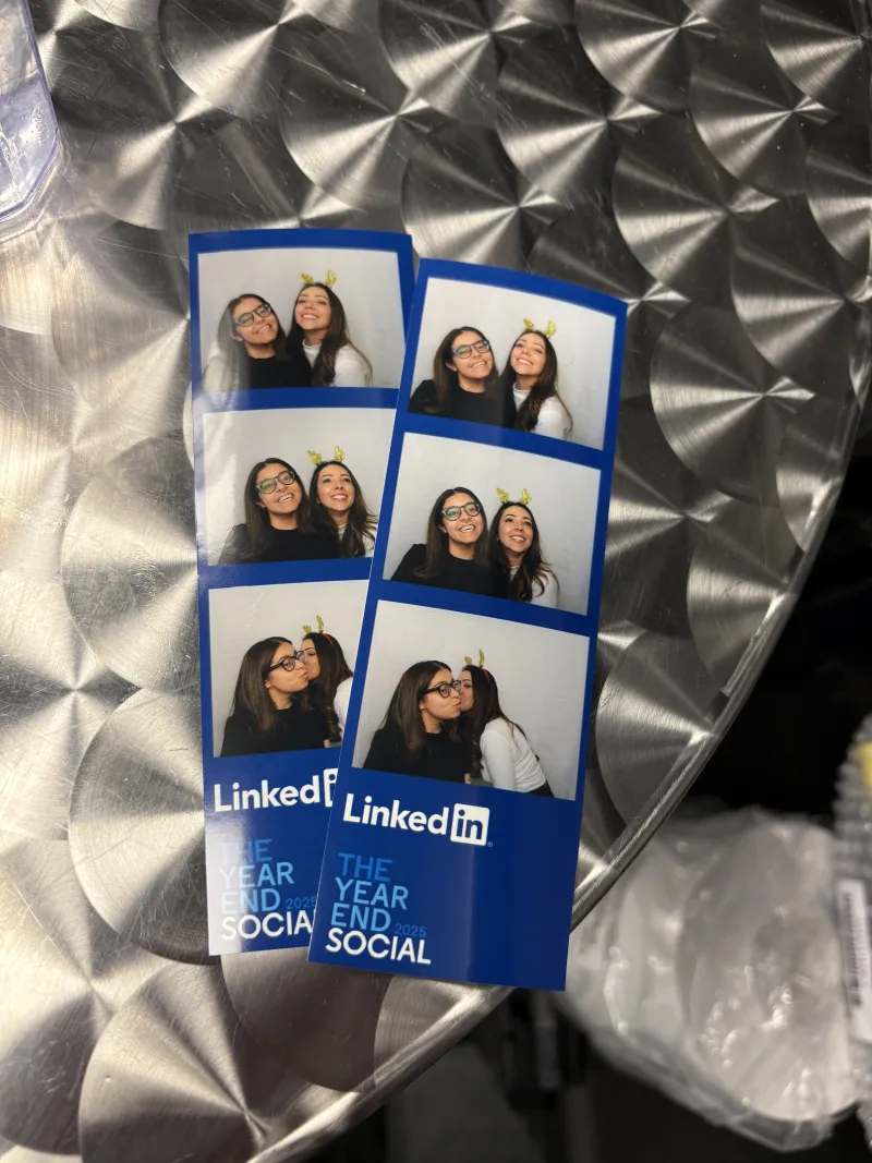 LinkedIn branded photo booth strips from enclosed booth at Year End Social event