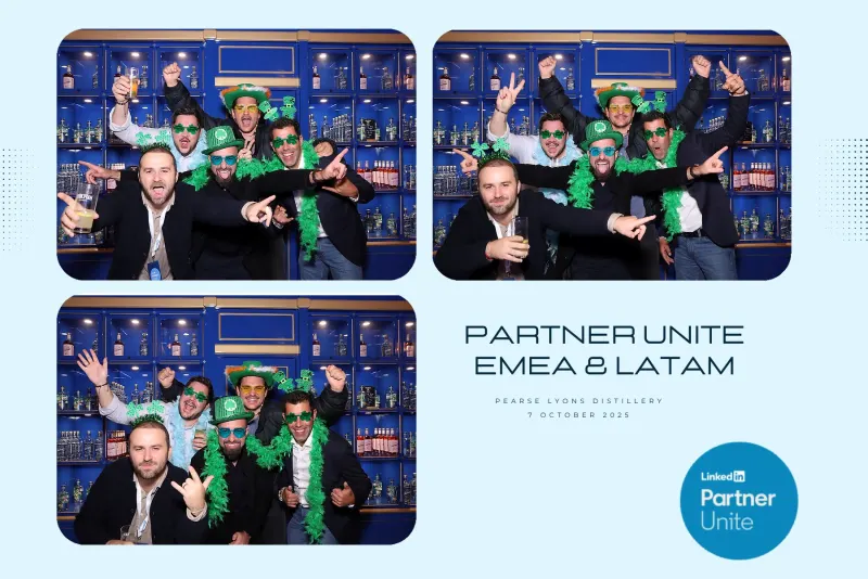 LinkedIn Partner Unite corporate event photo booth at Pearse Lyons Distillery