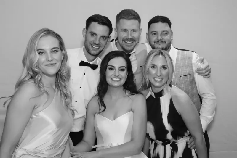 Formal wedding couple portrait at photo booth