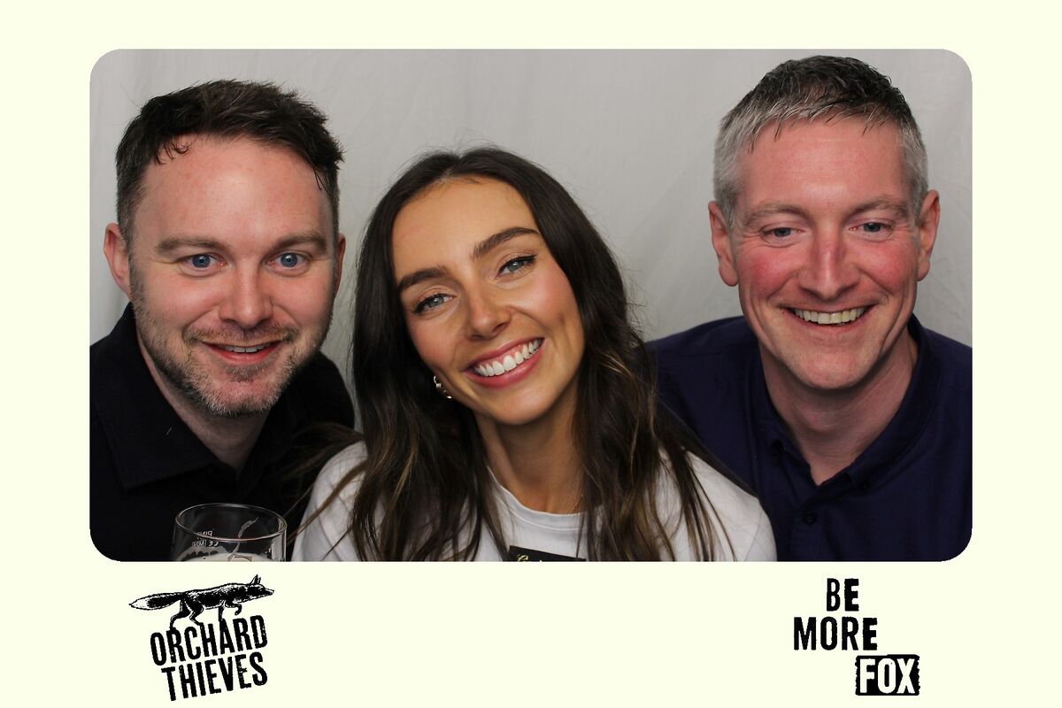Group of party guests posing inside a 360 Photobooth Galway setup
