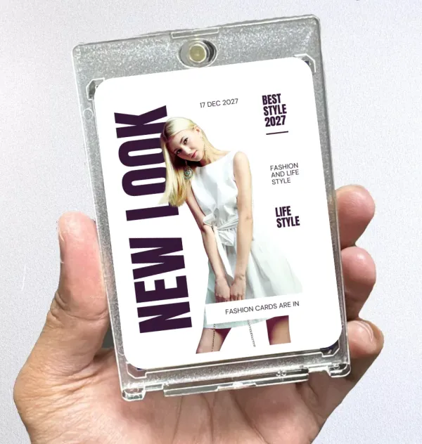 Magazine cover trading card - fashion magazine style design in acrylic case